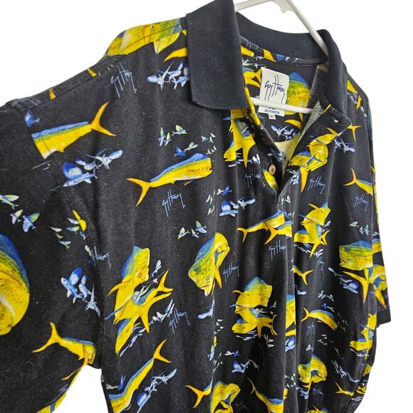 Guy Harvey by AFCO Bluewater Black Fish Print Short Sleeve Polo Shirt Men XL - Picture 5 of 8